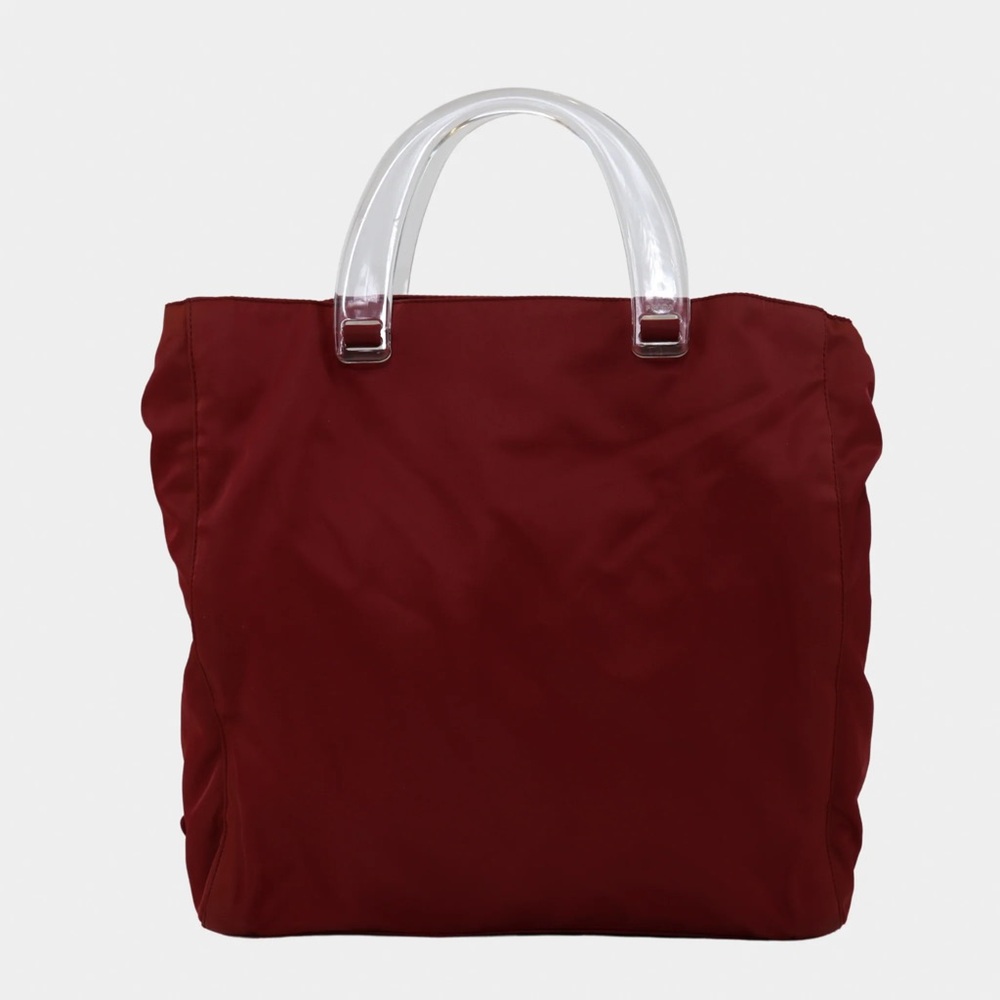 Prada Nylon Acrylic Handle Red Tote